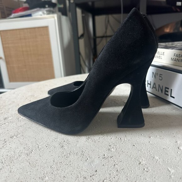 Steve Madden Suede Black Zana Sculpted Heel Pointed-Toe Pumps Dress Shoe Size 8M - Picture 4 of 9